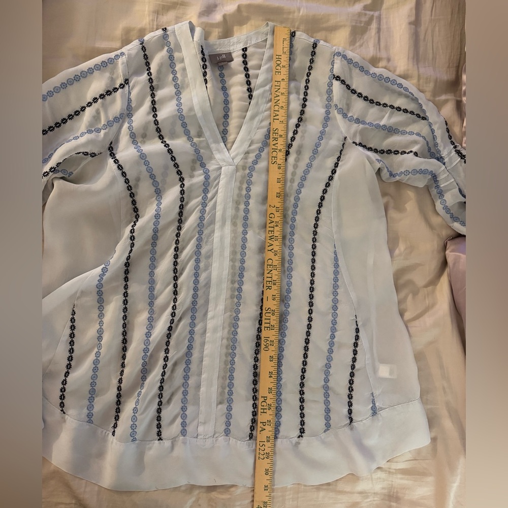 J. Jill Women’s Tunic Blouse V-Neck 3/4 Sleeve Geometric Print Blue Size Large - Picture 8 of 13